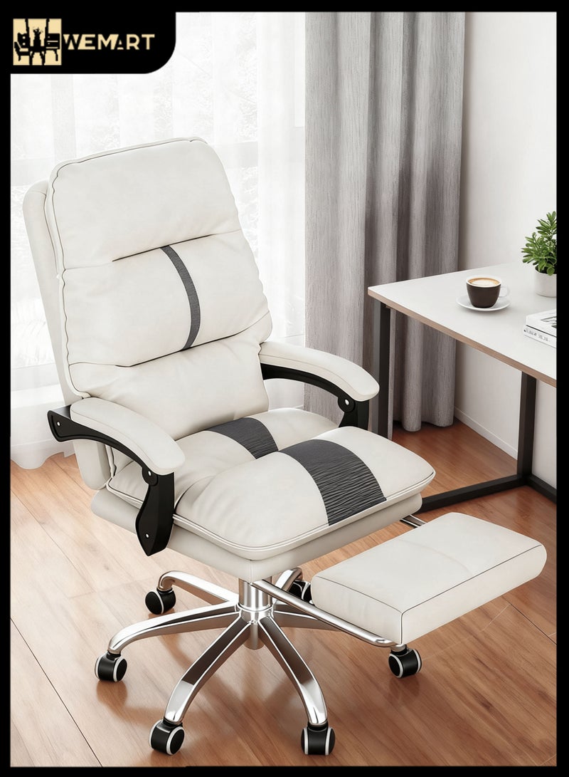 ويمارت كرسي مكتب كرسيكرسي،مكاتب وكراسي تنفيذية،مكتب وكرسي كمبيوتر مريحان،كرسي جلدي قابل للتنفس،كرسي كمبيوتر دوار مع مسند للساقين للمنزل والمكتب،أبيض - Image 1