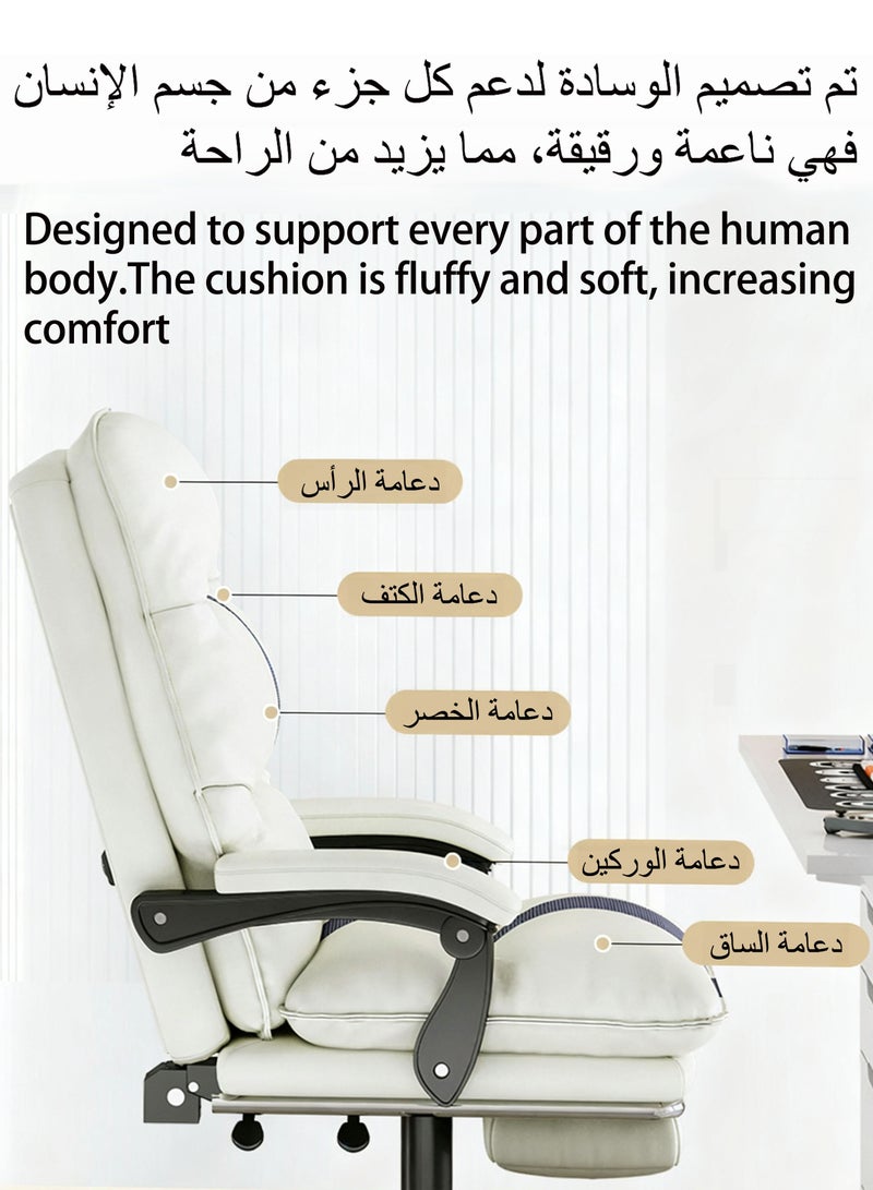 ويمارت كرسي مكتب كرسيكرسي،مكاتب وكراسي تنفيذية،مكتب وكرسي كمبيوتر مريحان،كرسي جلدي قابل للتنفس،كرسي كمبيوتر دوار مع مسند للساقين للمنزل والمكتب،أبيض - Image 3