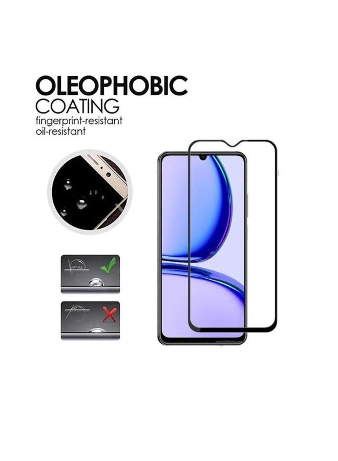 واقي شاشة زجاجي عام لهاتف Realme C53 - شفاف/أسود - Image 3