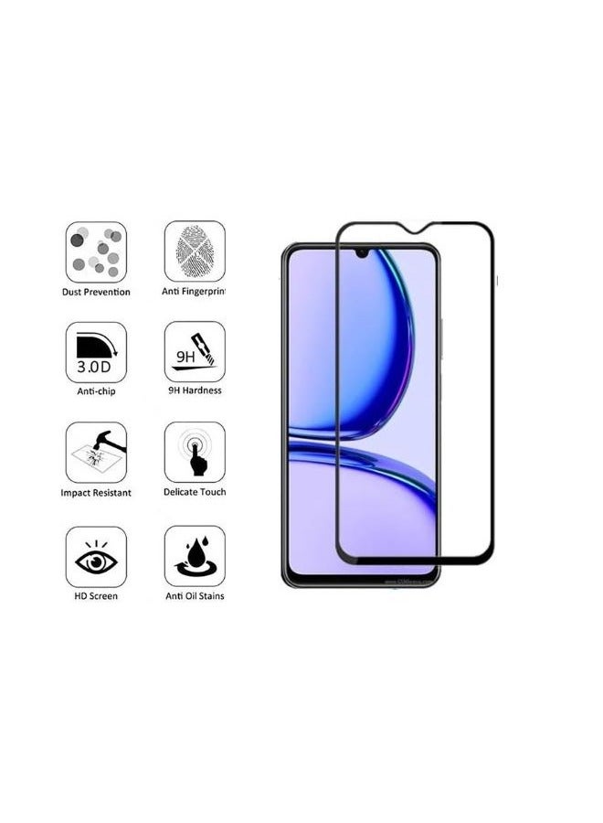 واقي شاشة زجاجي عام لهاتف Realme C53 - شفاف/أسود - Image 2