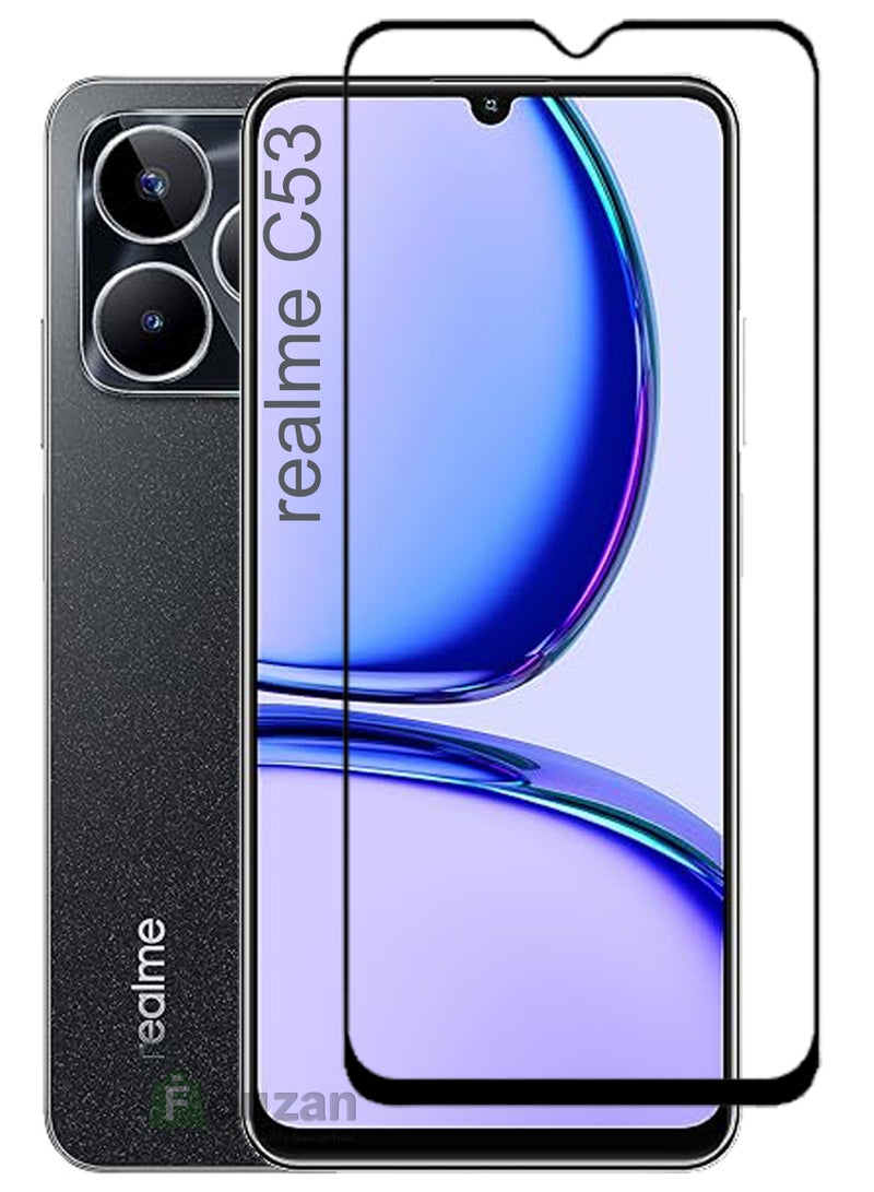 واقي شاشة زجاجي عام لهاتف Realme C53 - شفاف/أسود - Image 1