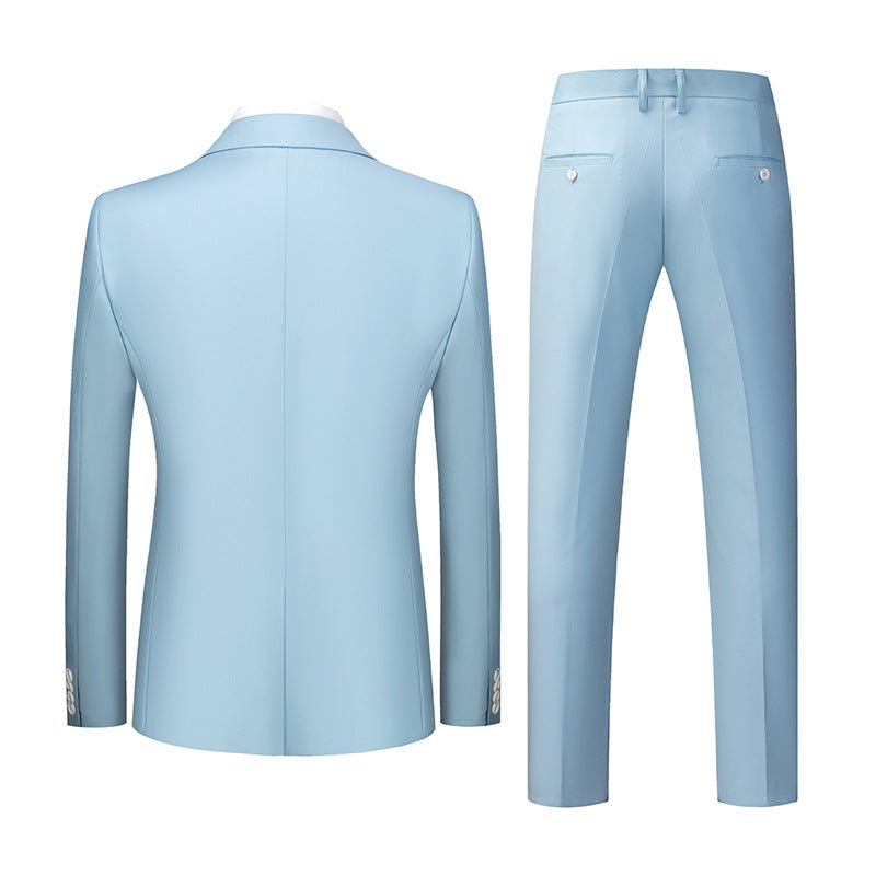 Special Slim Korean Suit Wedding One-Button Two-Piece 3D Sky Blue - Image 3