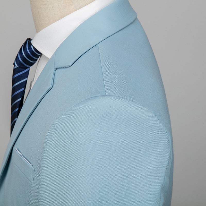 Special Slim Korean Suit Wedding One-Button Two-Piece 3D Sky Blue - Image 5