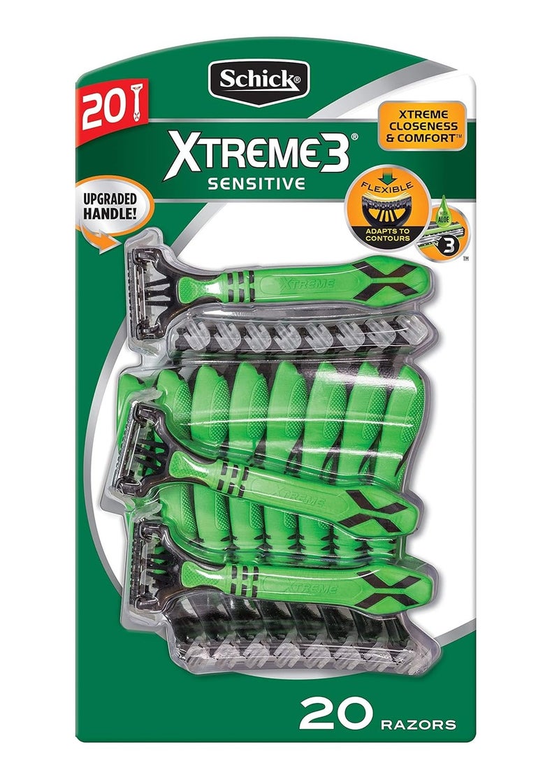 schick Xtreme 3 Sensitive Skin Razors Flexible Blades With Aloe Fights Razor Burn 20 Count (Pack Of 1) 