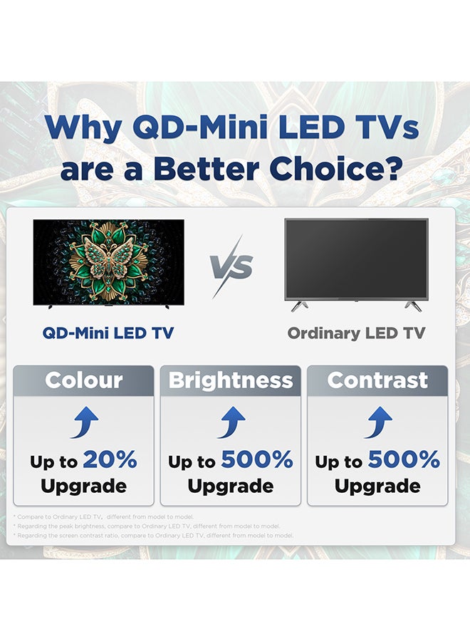 تي سي إل تلفاز ذكي 85 بوصة 4K QD-Mini LED ملون كريستال كوانتم HDR 10+ للألعاب Google TV، معدل تحديث أصلي 144Hz، ONKYO 2.1 Hi-Fi، Dolby Atmos، وضع الذكاء الاصطناعي، معلم الألعاب (طراز 2025)، ضمان لمدة 2 سنة - Image 2