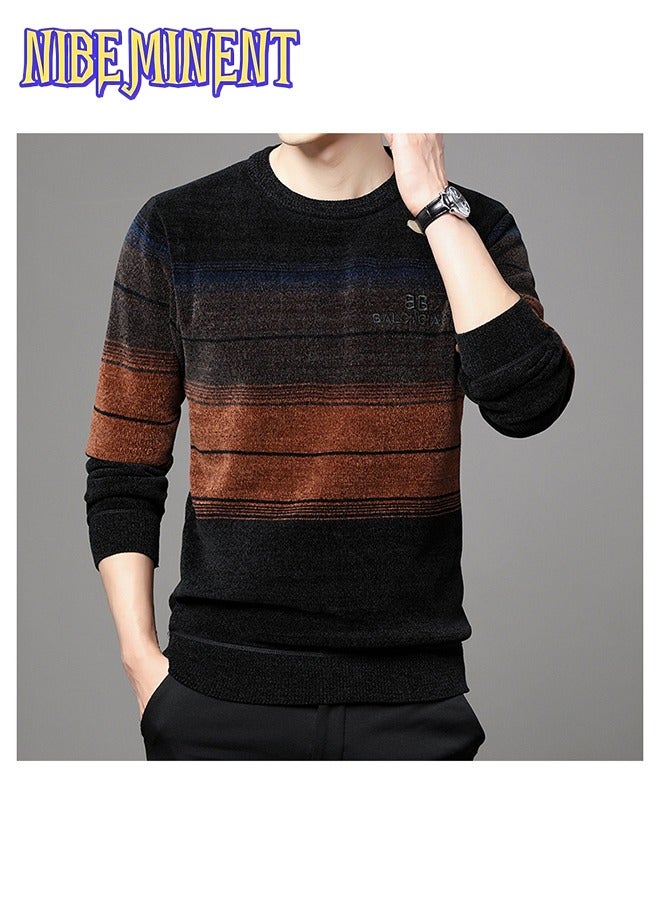 NIBEMINENT All Match Knitted Color Block Sweater, Men's Casual Warm High Stretch Crew Neck Pullover Sweater For Men Fall Winter  - Image 4