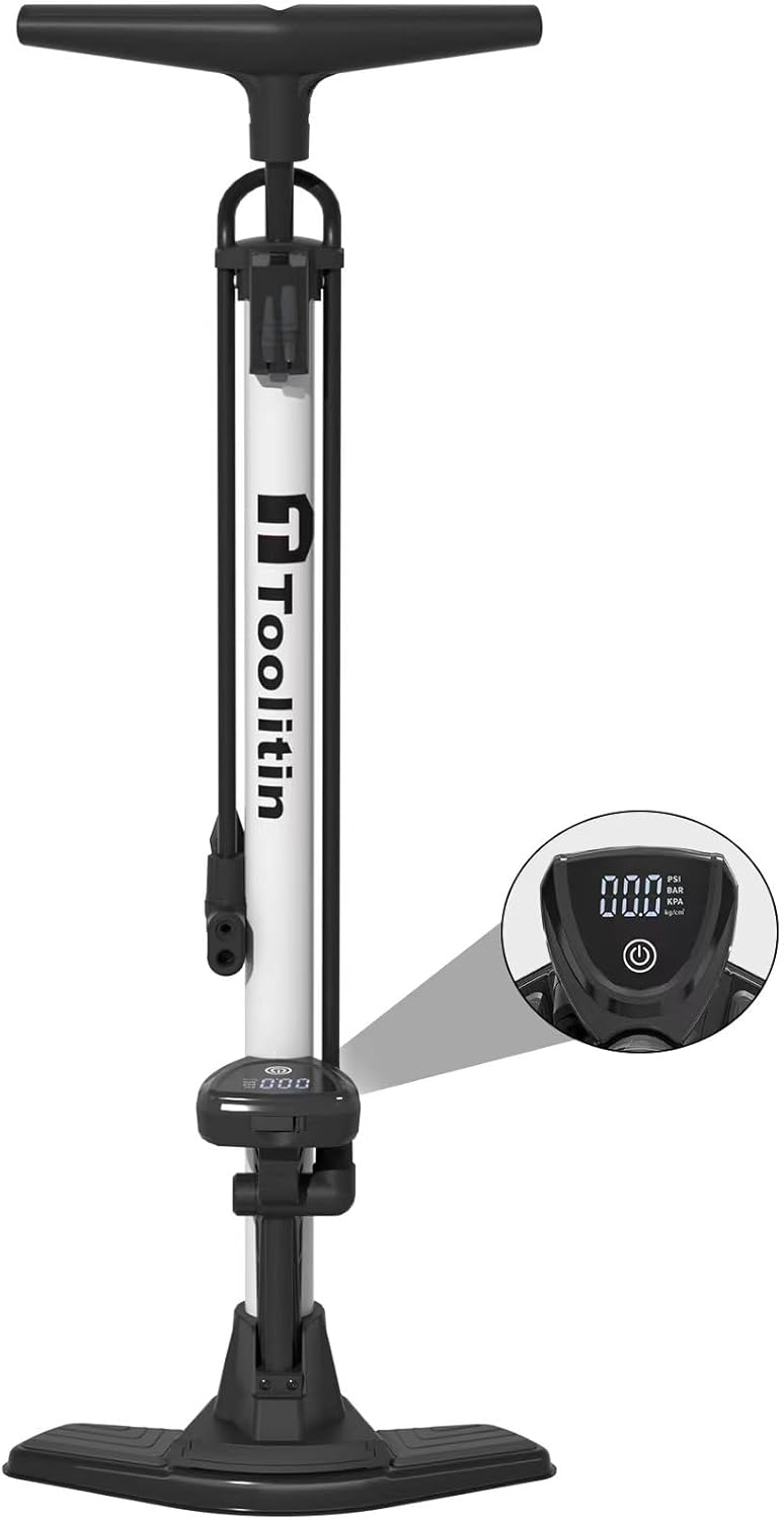 TOOLITIN Floor Bike Pump with Gauge,160 PSI High Pressure,Bicycle Pump Compatible with Presta and Schrader Valve - Image 1