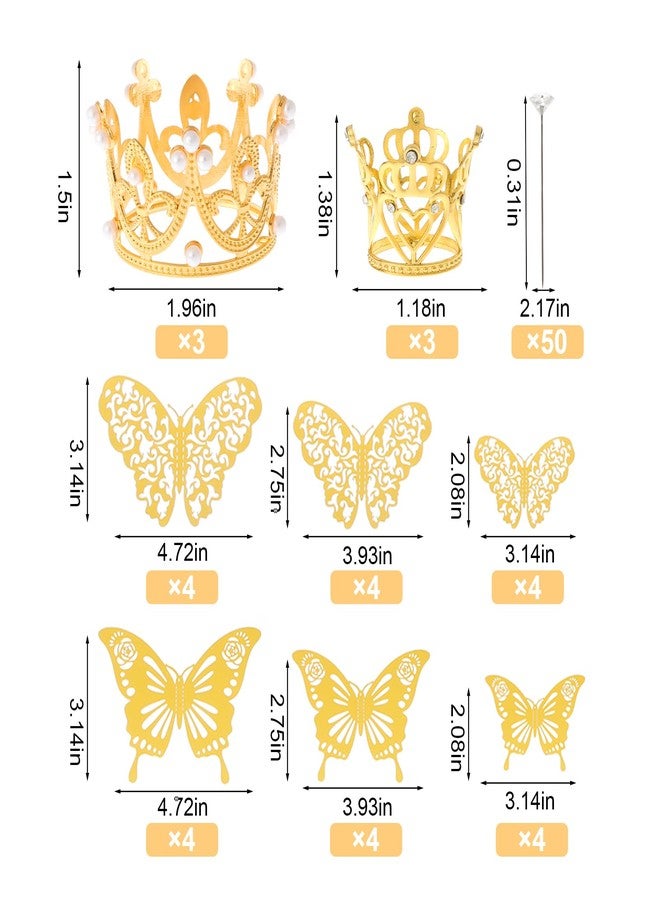 Phnydreg 80 PCS Flower Bouquets Accessories including 6Pcs Mini Gold Crowns with 24Pcs Butterflies Decoration and 50Pcs Flower Pins for Valentine's Day Wedding Birthday Cake Toppers Decor - Image 2