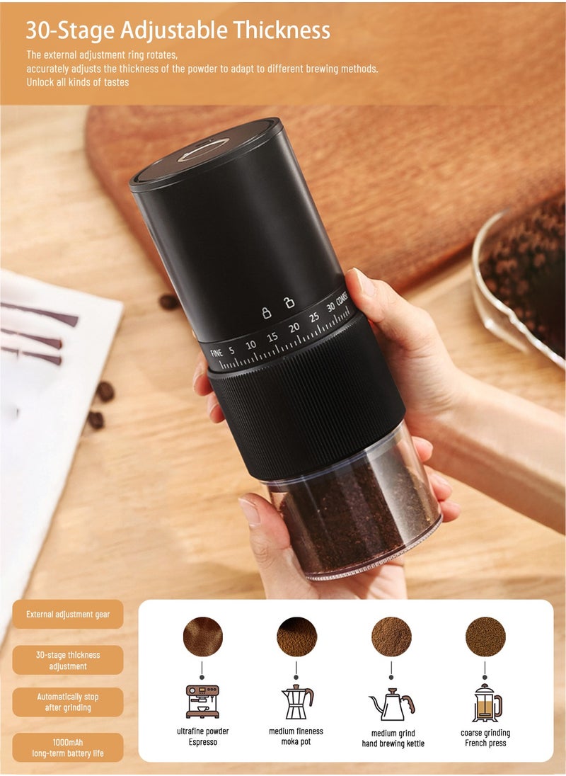 EqiEch Electric Coffee Grinder with 30 External Adjustable Settings, Rechargeable Automatic Coffee grinder with 25g Capacity,Conical Burr Coffee Grinder with Crank for Travel, Camping, Office, Espresso, Pour Over, etc  - Image 3