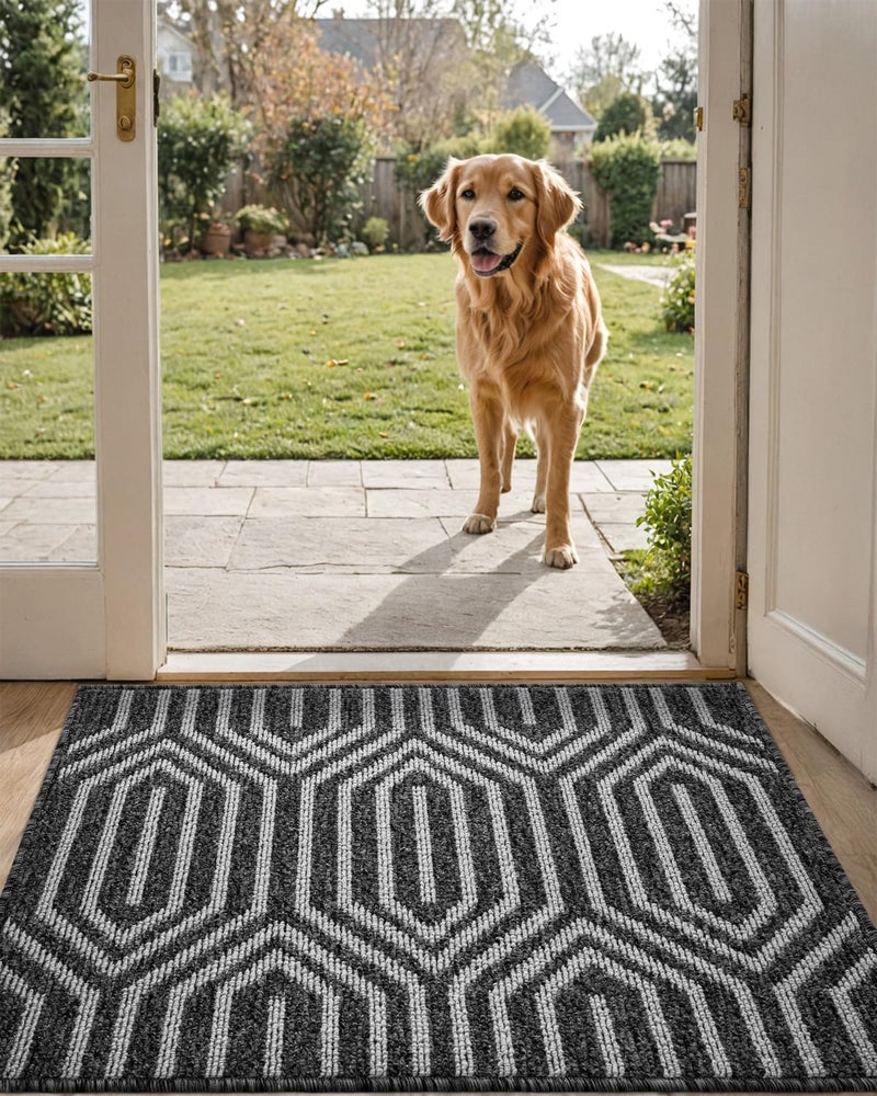 DEXI Front Door Mats for Entryway Non Slip Washable LowProfile Entry Doormat Absorbent Resist Dirt Inside Floor Entrance Mat Patio 24x36 Black