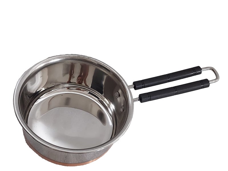 Devera Stainless Steel Copper Bottom Sauce Pan Flat Base Tea Milk Coffee Tapeli Patila Pot Bhagona Cookware with Handle Pan Induction Saucepan Tea Cookware 1 Piece (2000 ml) - Image 5