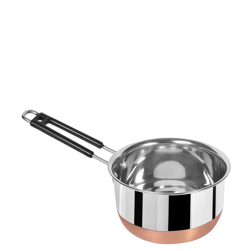 Devera Stainless Steel Copper Bottom Sauce Pan Flat Base Tea Milk Coffee Tapeli Patila Pot Bhagona Cookware with Handle Pan Induction Saucepan Tea Cookware 1 Piece (2000 ml) - Image 4