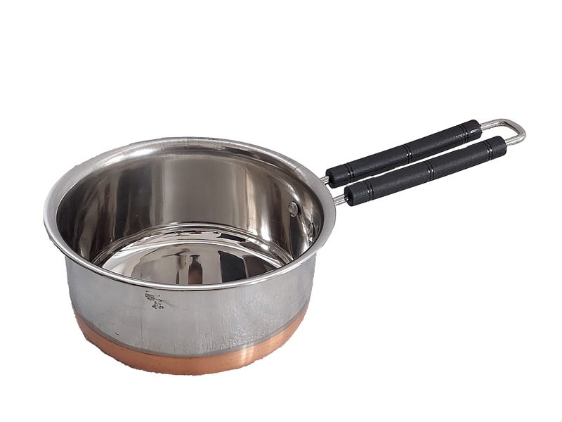 Devera Stainless Steel Copper Bottom Sauce Pan Flat Base Tea Milk Coffee Tapeli Patila Pot Bhagona Cookware with Handle Pan Induction Saucepan Tea Cookware 1 Piece (2000 ml) - Image 2