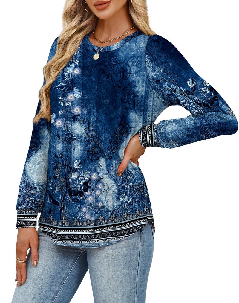 Alaroo Boho Long Sleeve Shirts for Women Casual Tunic Tops Fall Fashion Basic Crewneck Sweatshirts Trendy 2026 Print 13 L - Image 4