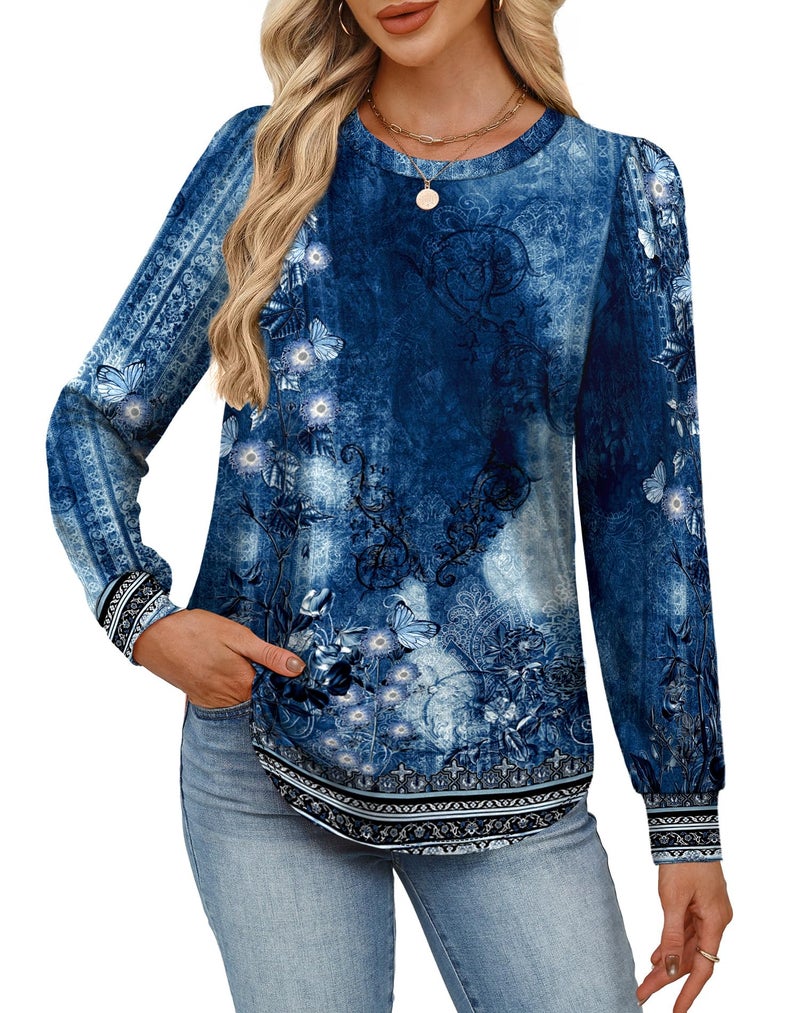 Alaroo Boho Long Sleeve Shirts for Women Casual Tunic Tops Fall Fashion Basic Crewneck Sweatshirts Trendy 2026 Print 13 L - Image 3