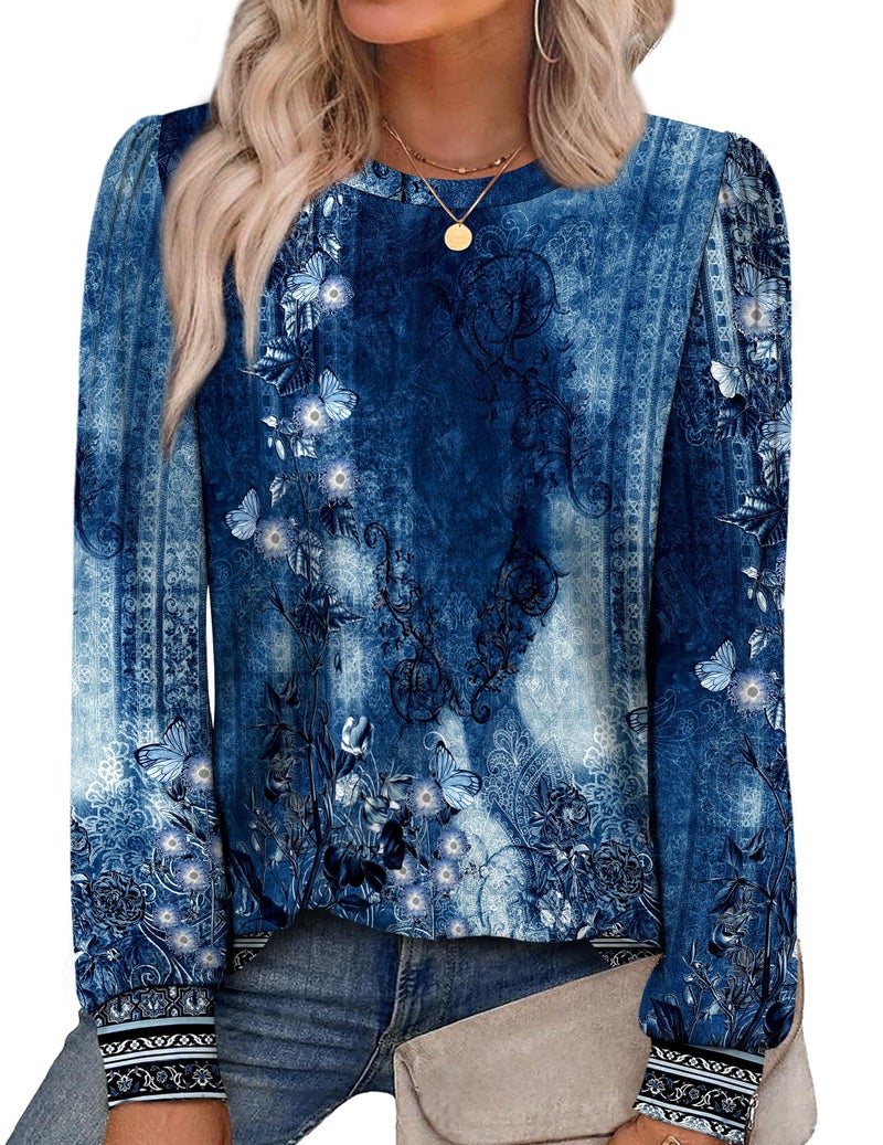 Alaroo Boho Long Sleeve Shirts for Women Casual Tunic Tops Fall Fashion Basic Crewneck Sweatshirts Trendy 2026 Print 13 L - Image 1