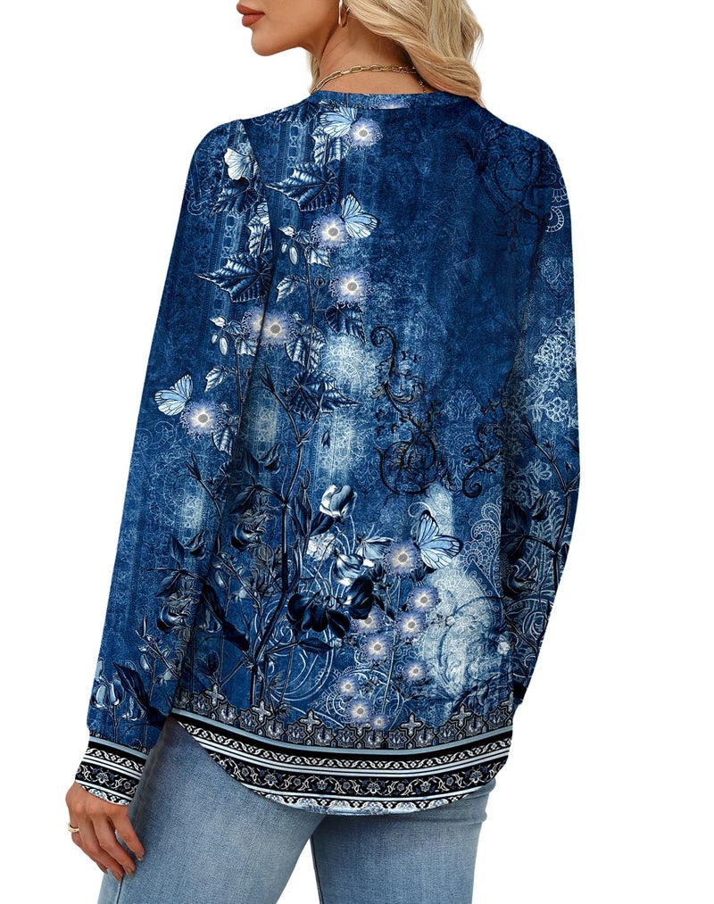 Alaroo Boho Long Sleeve Shirts for Women Casual Tunic Tops Fall Fashion Basic Crewneck Sweatshirts Trendy 2026 Print 13 L - Image 5