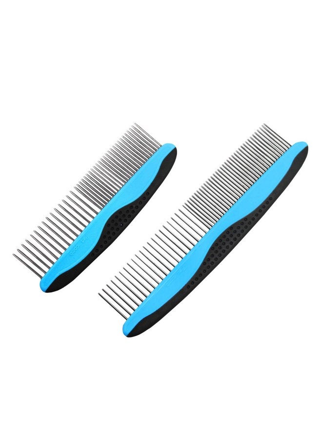 بتس فيرست مجموعة مكونة من مشطين صغيرين وكبيرين للكلاب من Pets First، مشط للحيوانات الأليفة للسلالات والمناطق الصغيرة والكبيرة. مقبض مريح ممتاز مضاد للانزلاق لكلبك وقطتك مع مقبض متين من الفولاذ المقاوم للصدأ - Image 4