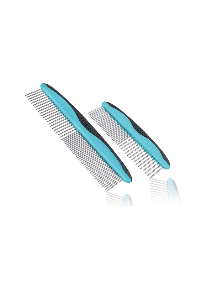 بتس فيرست مجموعة مكونة من مشطين صغيرين وكبيرين للكلاب من Pets First، مشط للحيوانات الأليفة للسلالات والمناطق الصغيرة والكبيرة. مقبض مريح ممتاز مضاد للانزلاق لكلبك وقطتك مع مقبض متين من الفولاذ المقاوم للصدأ - Image 1