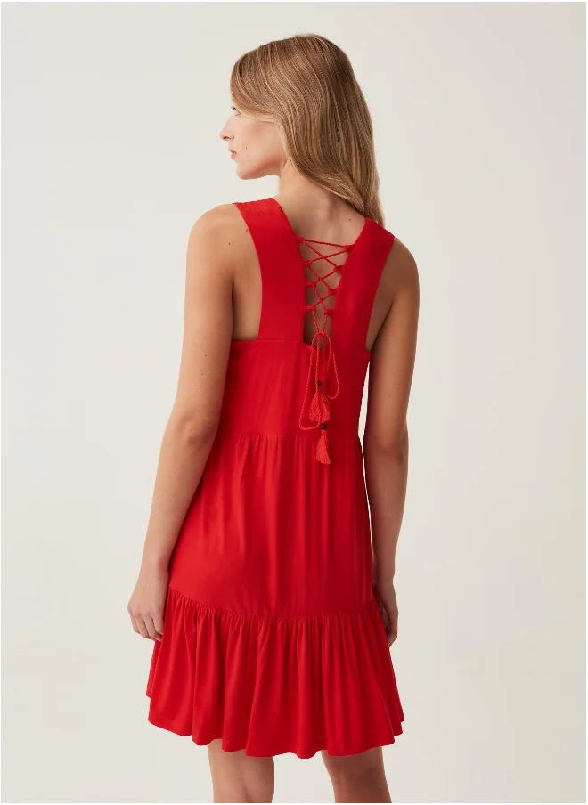 او في اس Ovs Short Sleeveless Dress With V Neck