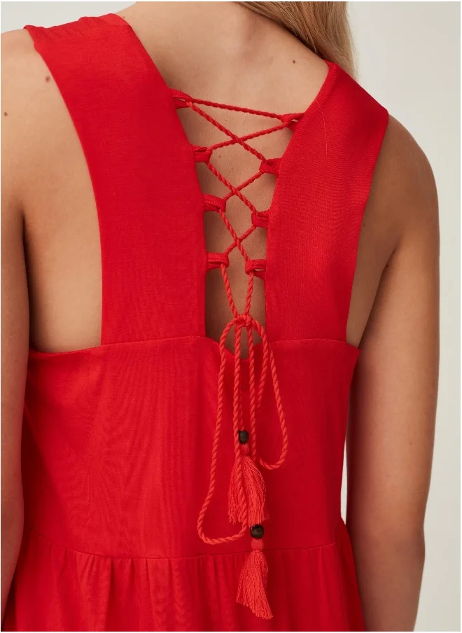 او في اس Ovs Short Sleeveless Dress With V Neck