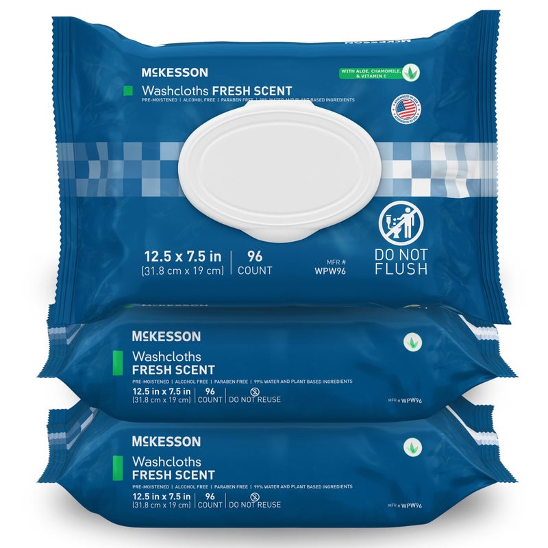 McKesson Washcloth Wipes for Adults Scented 3 Pack 288 Washcloths Disposable Wash Cloths for Body NoRinse Formula with Snap Lid Good for Incontinence and Elderly 96 Wipes Per Pack - Image 3