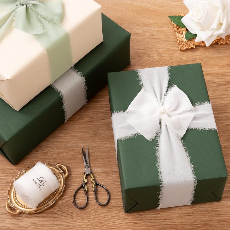Doris Home Ivory White Chiffon Ribbon for Flower Bouquet, 2" x21Yd Fabric Ribbon for Gift Wrapping, Handmade Frayed Ribbon for Wedding/Christmas Decorations - Image 5