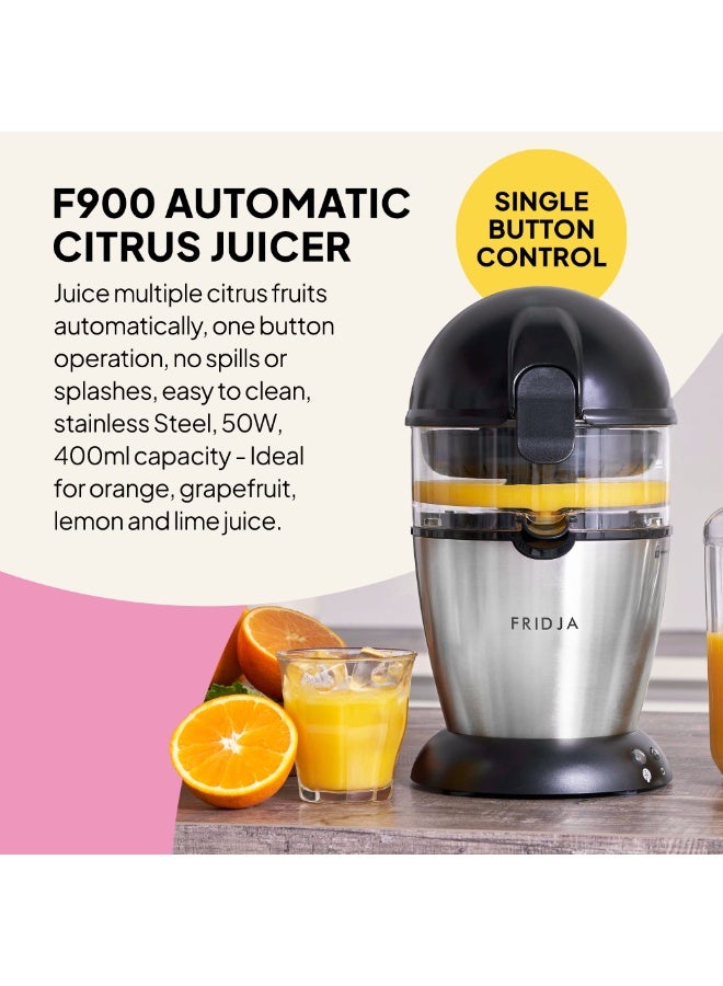 Fridja f900 Automatic Citrus Juicer – One-Button Operation, No Spills or Splashes, Easy to Clean – Stainless Steel Orange & Grapefruit Squeezer for Fresh Juice – 50W - 400ml [Energy Class A+] - Image 2