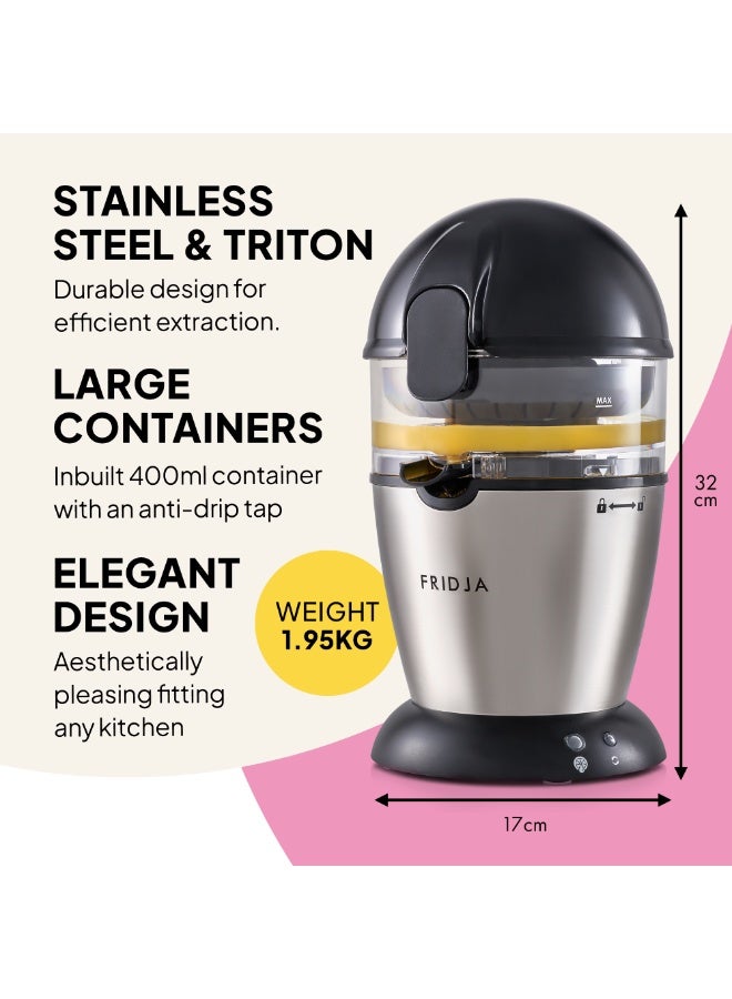 Fridja f900 Automatic Citrus Juicer – One-Button Operation, No Spills or Splashes, Easy to Clean – Stainless Steel Orange & Grapefruit Squeezer for Fresh Juice – 50W - 400ml [Energy Class A+] - Image 4