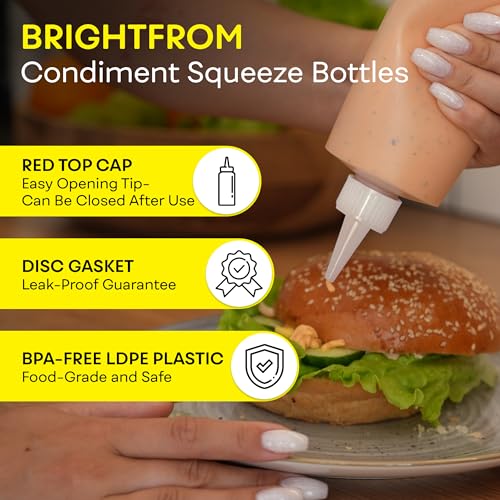 BRIGHTFROM Empty Squeeze Bottles 16 OZ, 2 PACK Squirt Containers with Red Top, BPA Free for Condiments, Syrup, Ketchup, Sauces, Dressing, Oil, Honey | Arts and Crafts - Leak Proof - Kitchen - Image 2