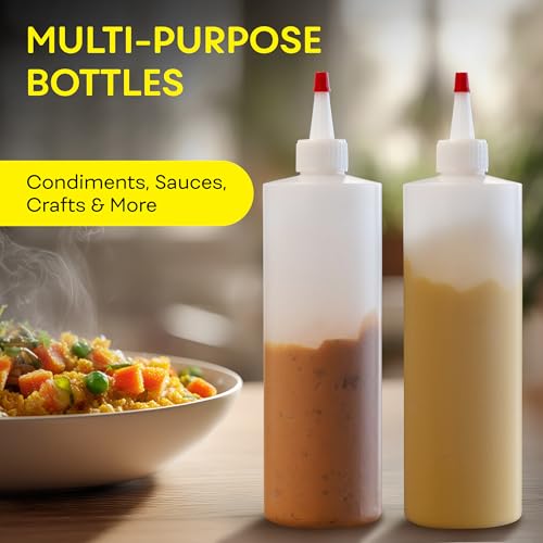 BRIGHTFROM Empty Squeeze Bottles 16 OZ, 2 PACK Squirt Containers with Red Top, BPA Free for Condiments, Syrup, Ketchup, Sauces, Dressing, Oil, Honey | Arts and Crafts - Leak Proof - Kitchen - Image 4