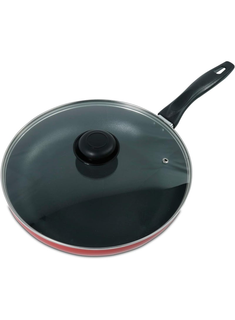 هومواي هوم واي - مقلاة غير لاصقة بغطاء، 24 سم، لون أسود/أحمر - HW-1100-FP24CM - Image 1