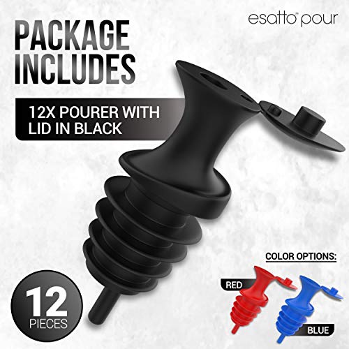 Esatto Pour and Seal, Plastic Bottle Pourers With Built In Lid – Easy and Precise Pouring, Lid for Storing and Healthy Practices, Professional Bar Tool, Pack of 12 Pieces Wine Stopper Pourer (Black) - Image 2