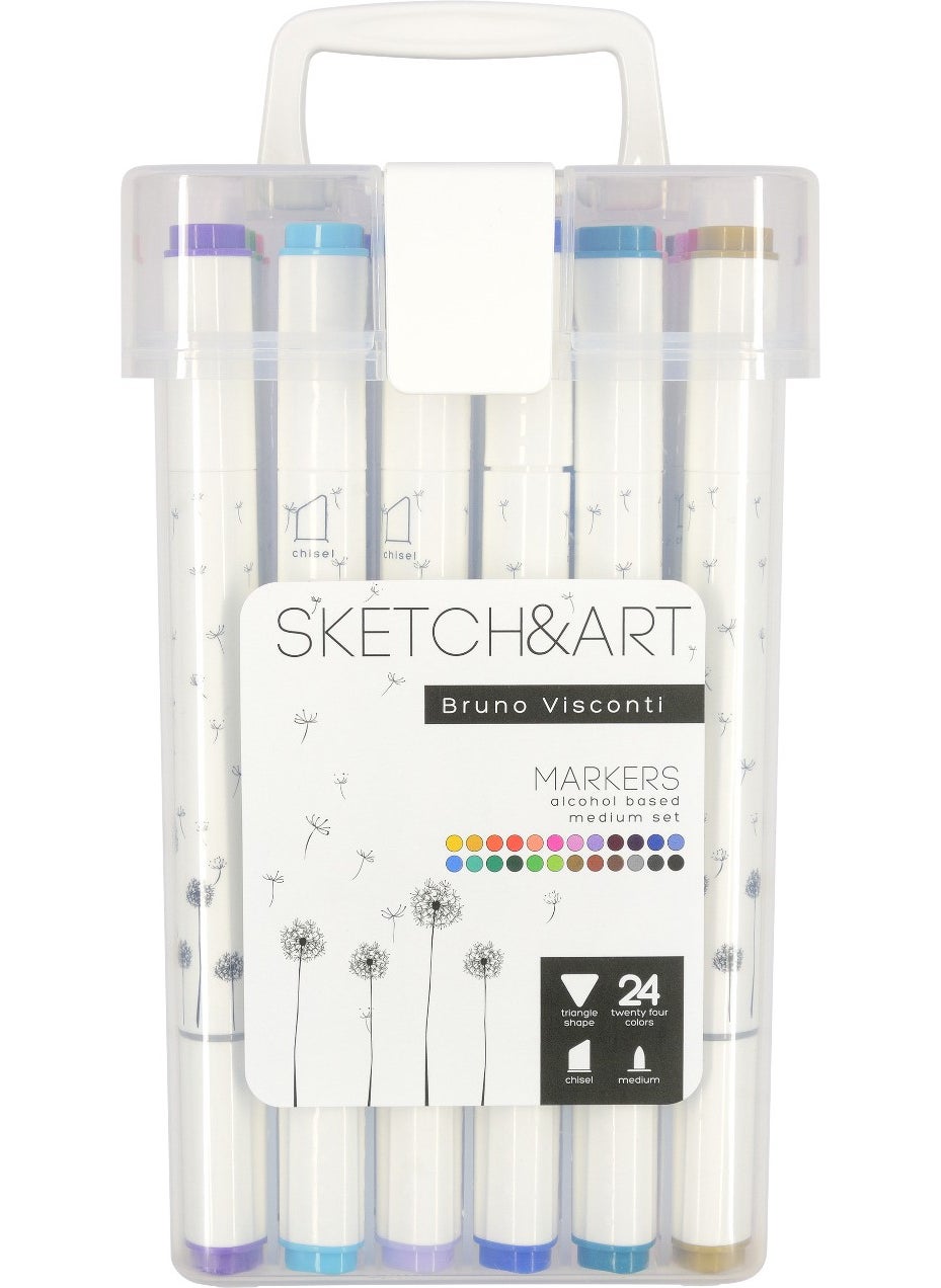 Bruno Visconti - "sketch & Art" Double Sided Marker Pen Set in Plastic Box 24 Pieces - Image 1