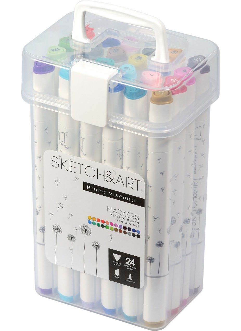 Bruno Visconti - "sketch & Art" Double Sided Marker Pen Set in Plastic Box 24 Pieces - Image 1
