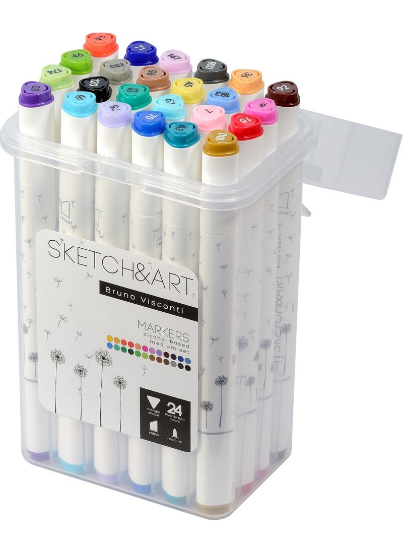 Bruno Visconti - "sketch & Art" Double Sided Marker Pen Set in Plastic Box 24 Pieces - Image 1