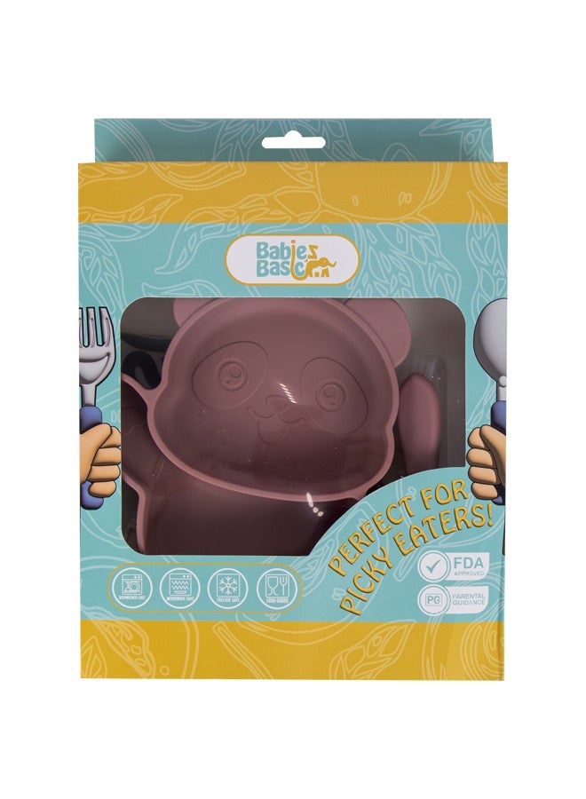 بابيز_بيسك مجموعة تغذية، 3 قطع، مجموعة سيليكون للتغذية الذاتية، سهلة الامساك، طبق سيليكون بوظيفة الشفط مع ملعقة وشوكة سيليكون. - Image 5