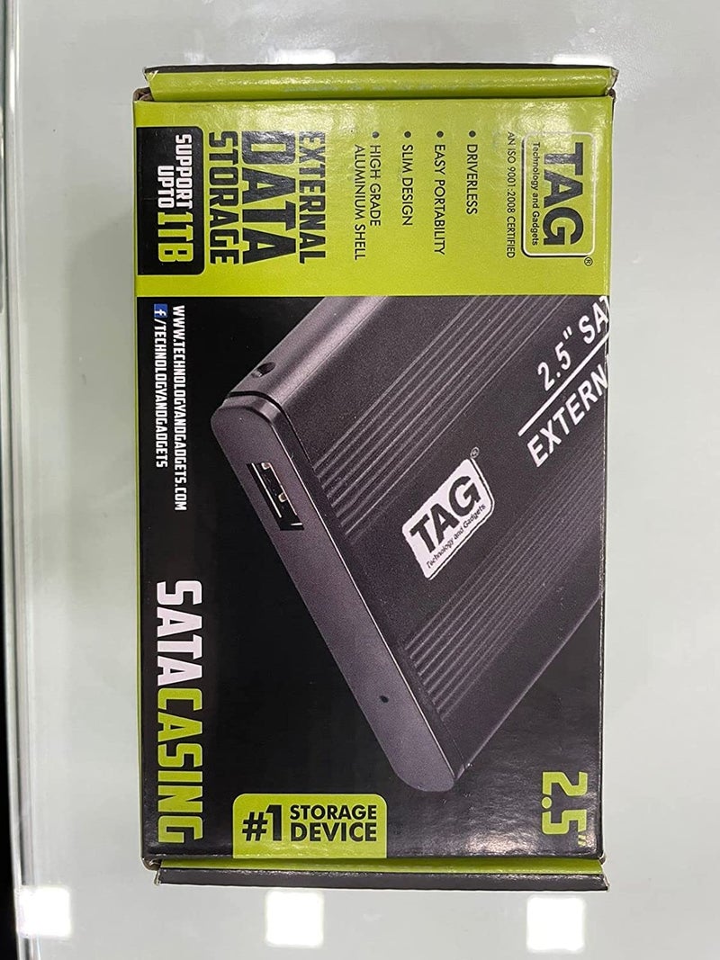 tag 2.5 inch SATA CASING USB-2.0 (Black) SSD/HDD Portable External Metal Body Enclosure (Premium) - Image 1