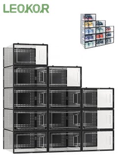LEOKOR 12 Pack Shoe Storage Box, Shoe Storage Boxes with Lids, Transparent Plastic Stackable Sports Shoes Containers Boxes, Saving Entrance Space 33.5 * 23 * 14CM  - Image 1