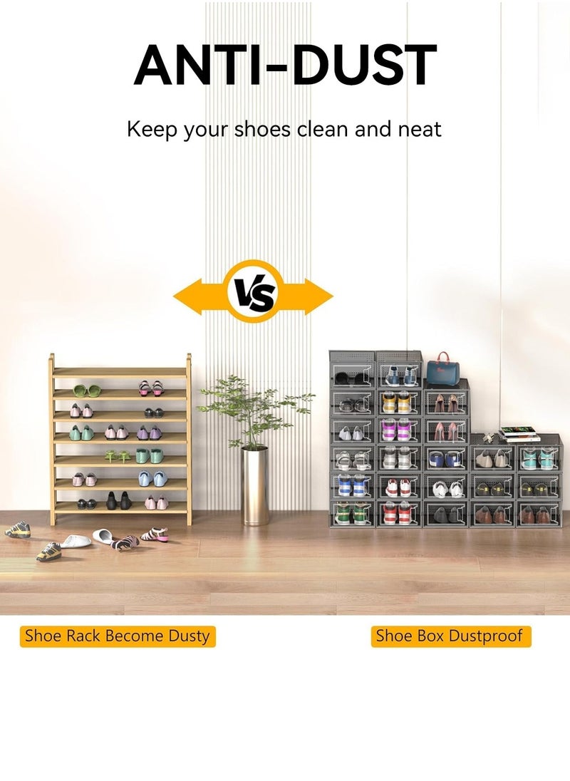 LEOKOR 12 Pack Shoe Storage Box, Shoe Storage Boxes with Lids, Transparent Plastic Stackable Sports Shoes Containers Boxes, Saving Entrance Space 33.5 * 23 * 14CM  - Image 5