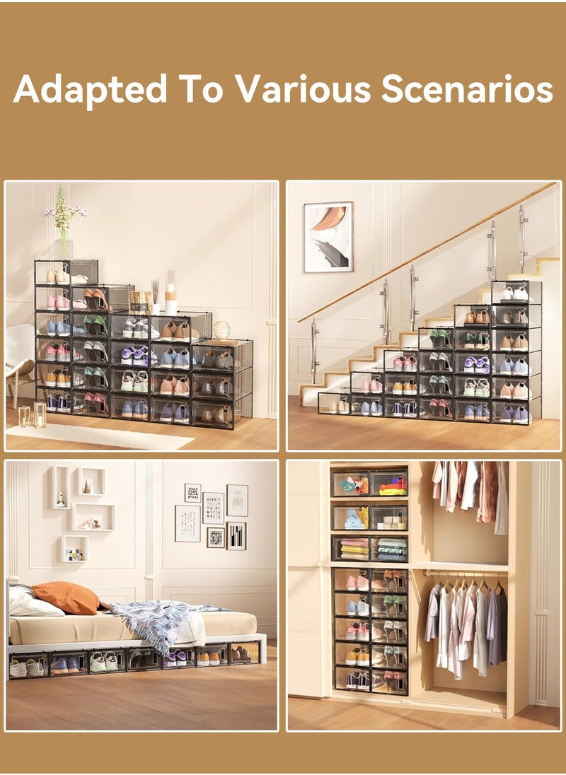 LEOKOR 12 Pack Shoe Storage Box, Shoe Storage Boxes with Lids, Transparent Plastic Stackable Sports Shoes Containers Boxes, Saving Entrance Space 33.5 * 23 * 14CM  - Image 4