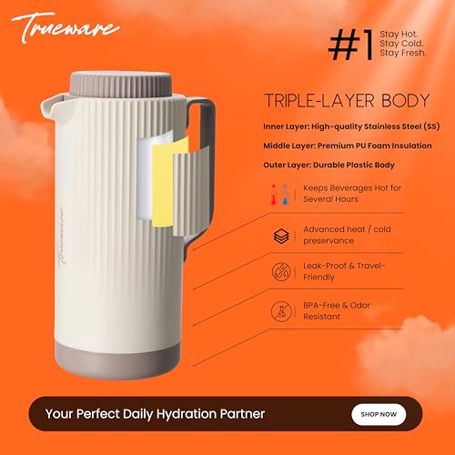 Trueware Amaze ISI Certified Inner Steel Thermoware 1200 ML Hot & Cold Flask Jug, BPA Free, Leak Proof, Ideal for Tea, Coffee, Water, Hot and Cold Beverages - Image 3