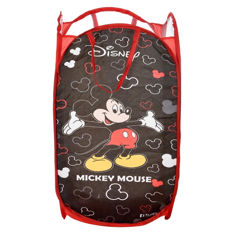 Kuber Industries Disney Mickey Laundry Basket For Clothes|Foldable Pop-Up Laundry Bag|Netted Lightweight Toys Organizer|Reinforced Handles "30"LTR (Black) - Image 1