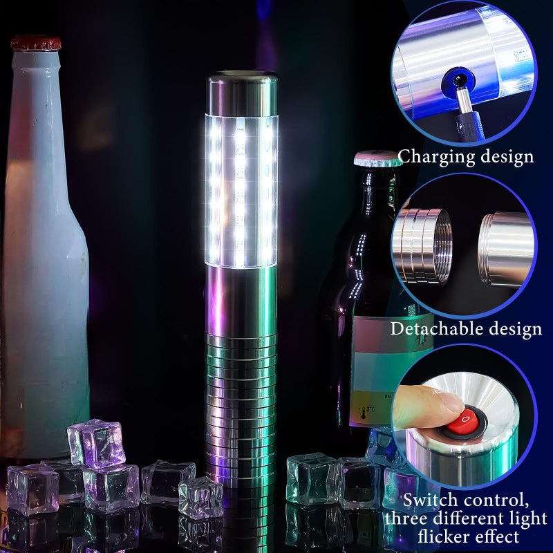 Civaner أضواء خدمة الزجاجات LED ستروب باتون 4 قطع من Civaner - أضواء الفتاة الزجاجة القابلة لإعادة الشحن المحمولة لعلامات النادي اللامعة لحفلات عيد الميلاد وحفلات الزفاف (ضوء فضي أبيض)  - Image 3