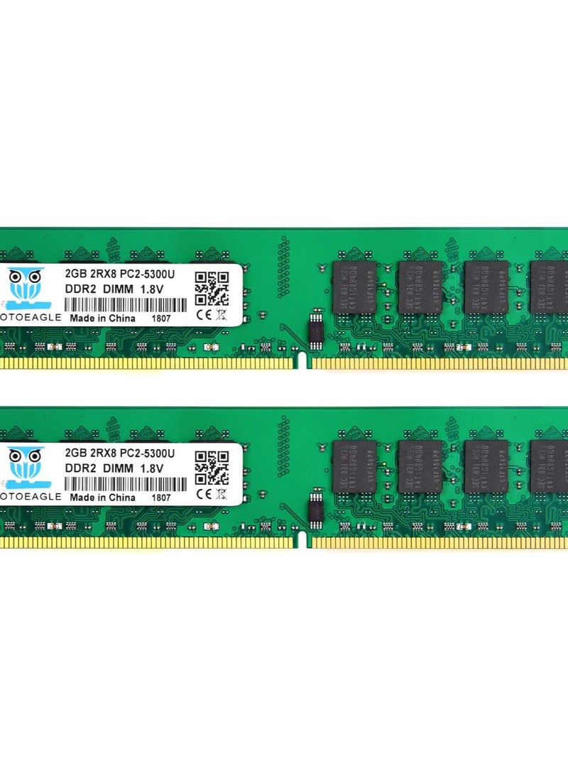 Motoeagle - Motoeagle PC2-5300U 4GB Kit (2GBX2) DDR2 667MHz Udimm RAM 2Rx8 PC2 5300 1.8V Unbuffered Desktop Memory Modules - Image 1