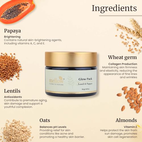 Mellow Herbals Ayurvedic Glow Face Pack | Brightening & Tan Removal | Papaya, Oat Grain & Almond Oil | Natural Exfoliation & Nourishment | Paraben & Silicone-Free | 50gm - Image 2