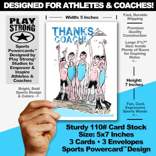 Play Strong Thanks Swimming Coach 3-Pack (5x7) Sports Greeting Thank You Cards Perfect for Youth Sports Swimmers, Teams, Coaches, Family and Fans - Your Coaches Will Love 'Em! - Image 2