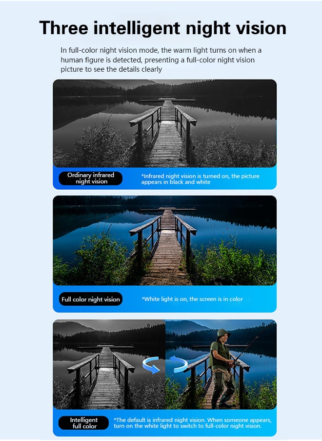 10K WiFi HD outdoor surveillance camera, four screens and four lenses for all-round monitoring, 360° rotation, human/motion detection, IP66 waterproof, two-way voice, three types of intelligent night vision