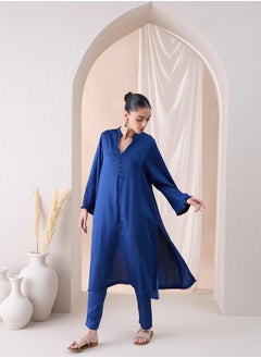 Femmella Fringe Hem Button Detail Kurta with Straight Pant Co-Ords by Styli  - Image 3