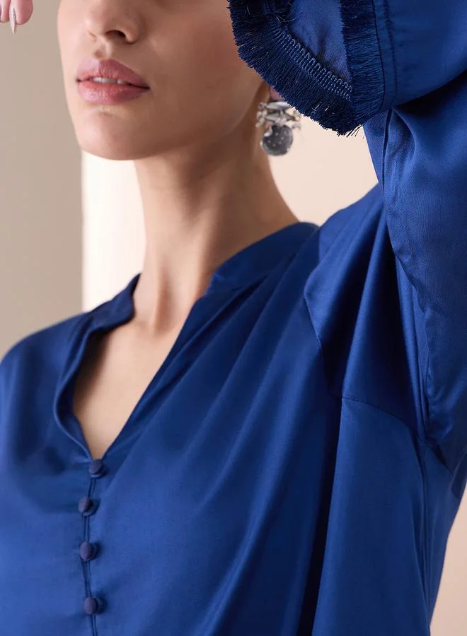 Femmella Fringe Hem Button Detail Kurta with Straight Pant Co-Ords by Styli